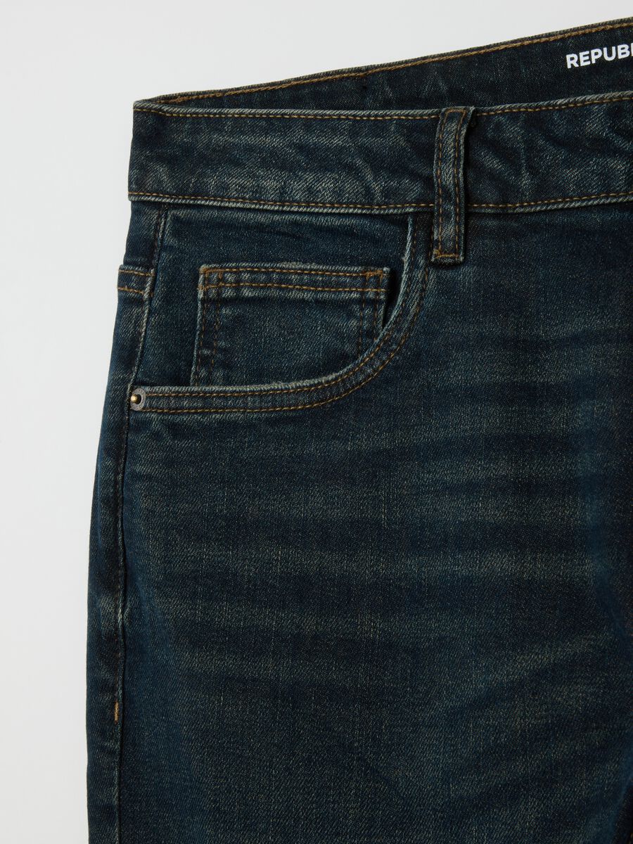 Jeans denim in cotone blu slim fit_5