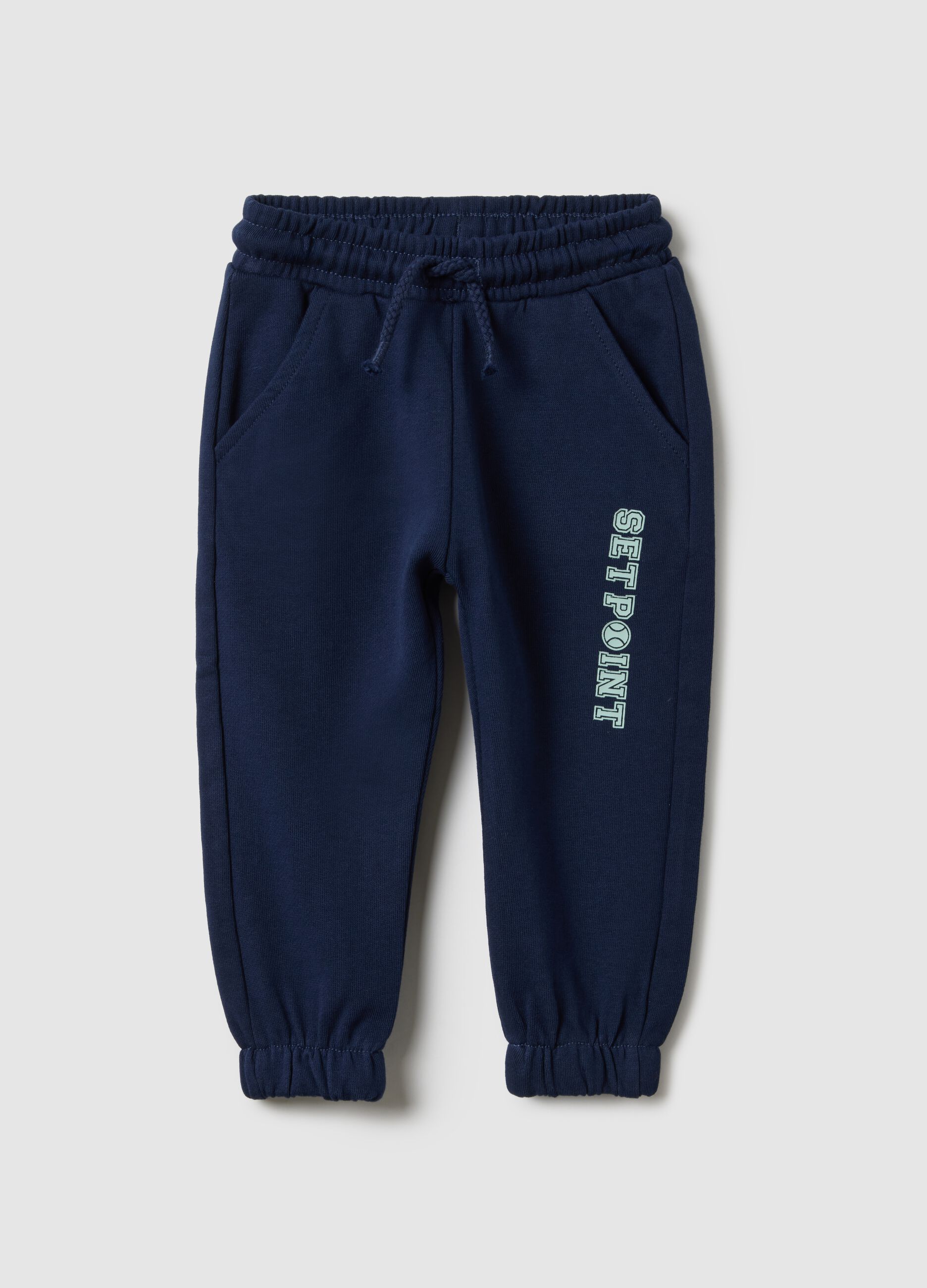 Children's regular fit blue pure cotton joggers with text