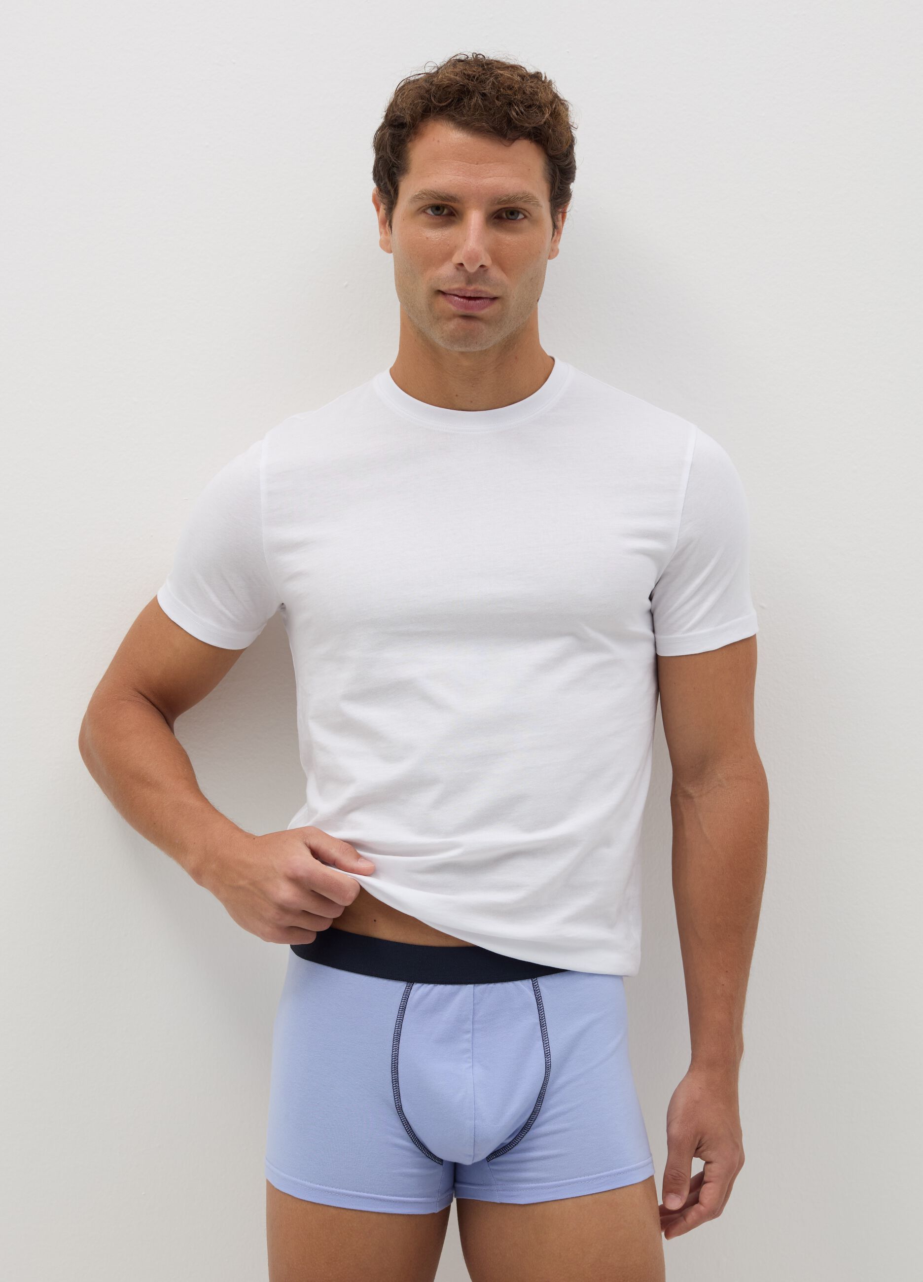 Three-pair pack boxer shorts in stretch cotton with micro pattern