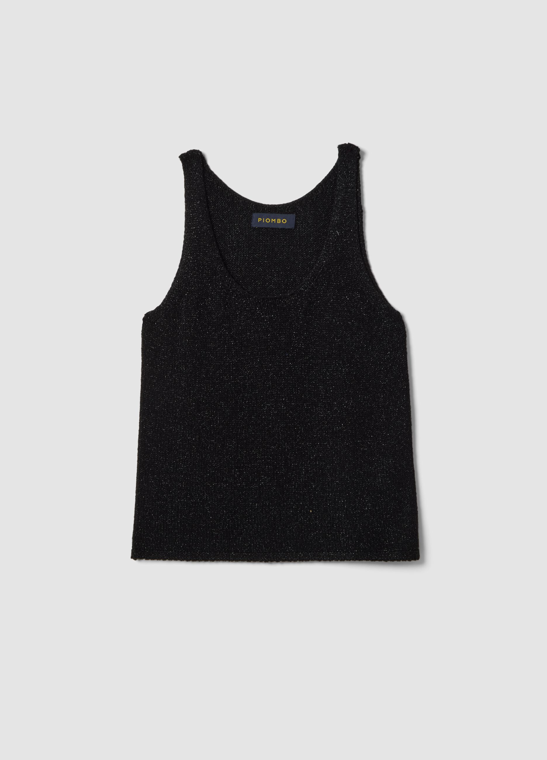 Black viscose-blend glitter tank top, regular fit