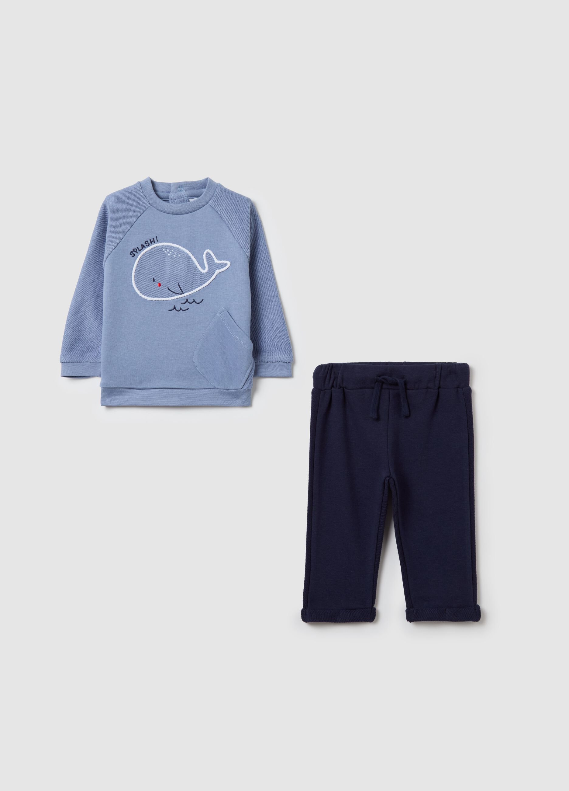 French terry set with whale embroidery