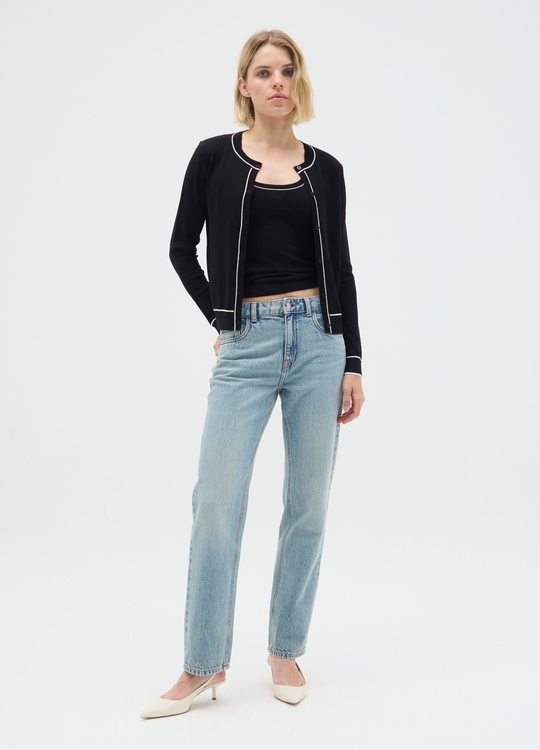 White viscose blend cardigan regular fit