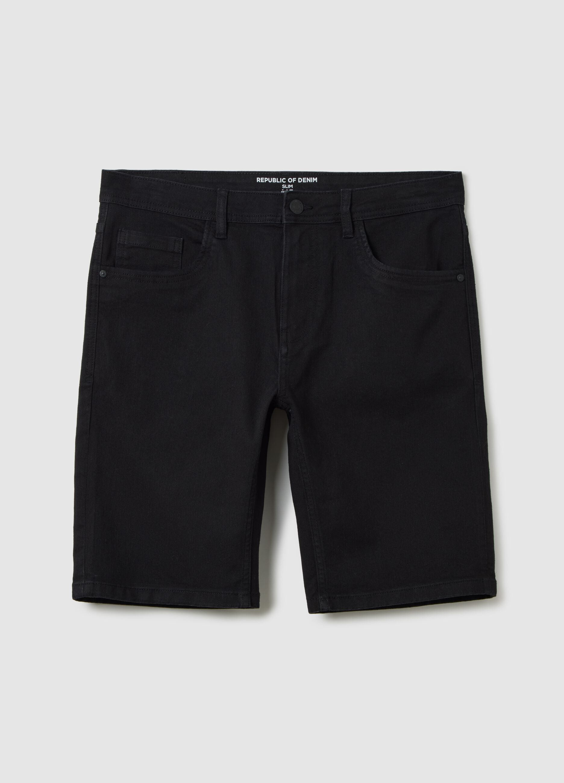 Black stretch denim shorts by Ovs