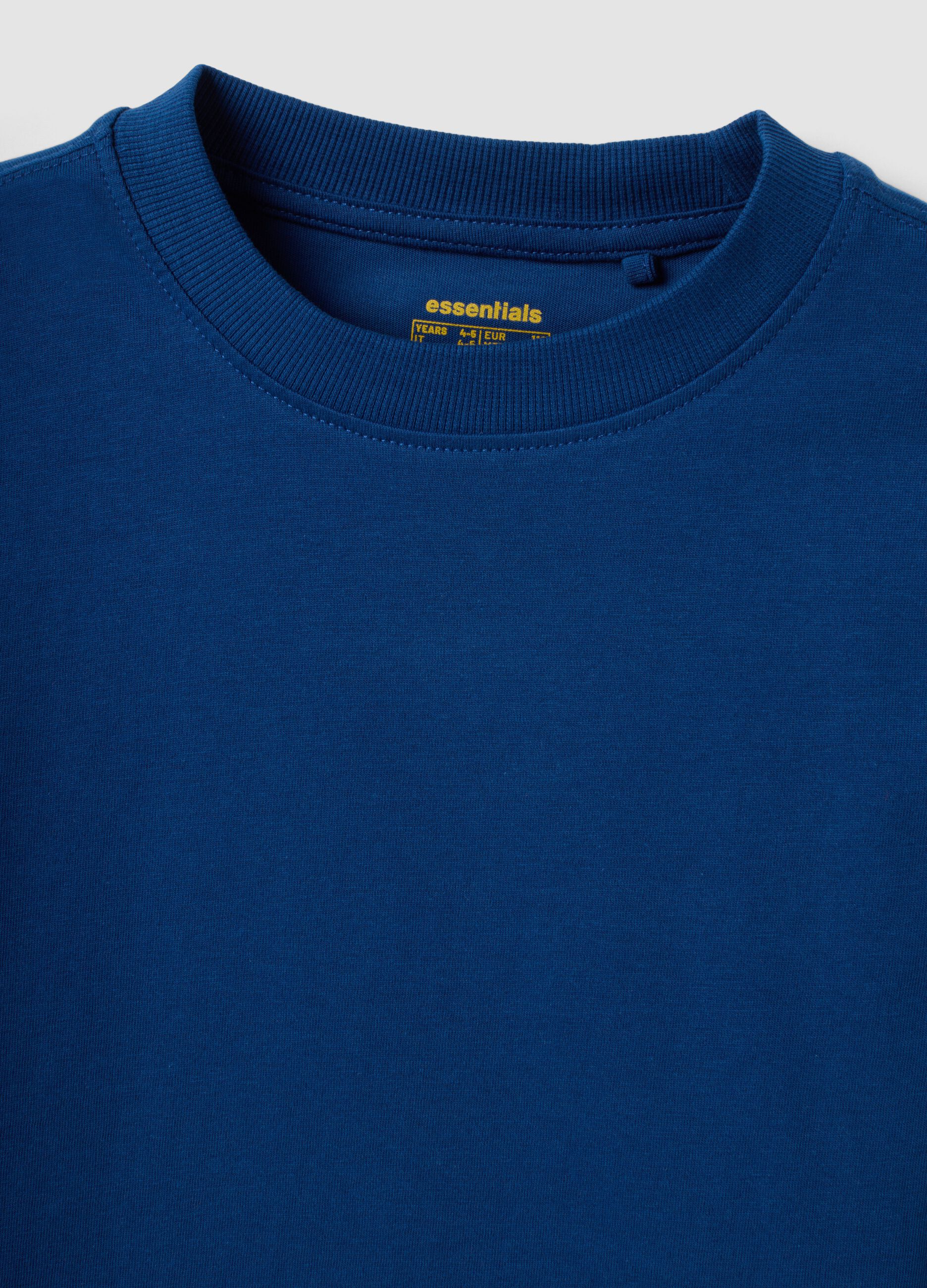 Blue organic cotton crew-neck T-shirt for boys, regular fit