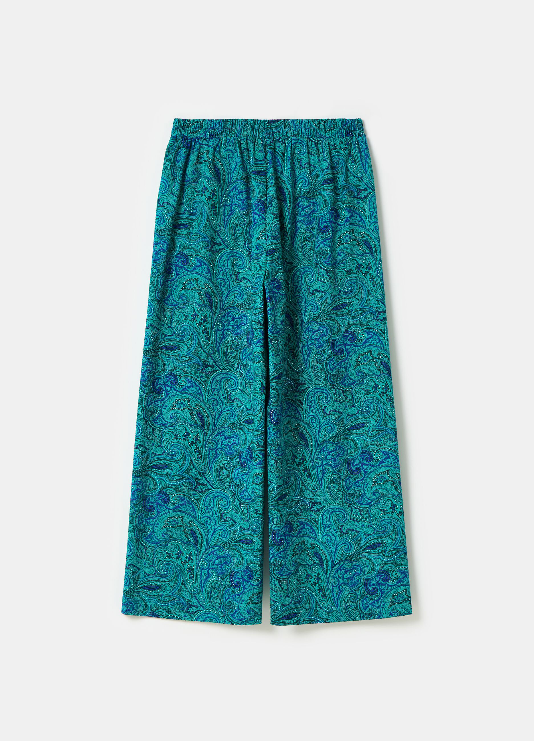 Wide-leg crop trousers with paisley print