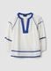 White pure cotton blouse with blue piping, regular fit_4