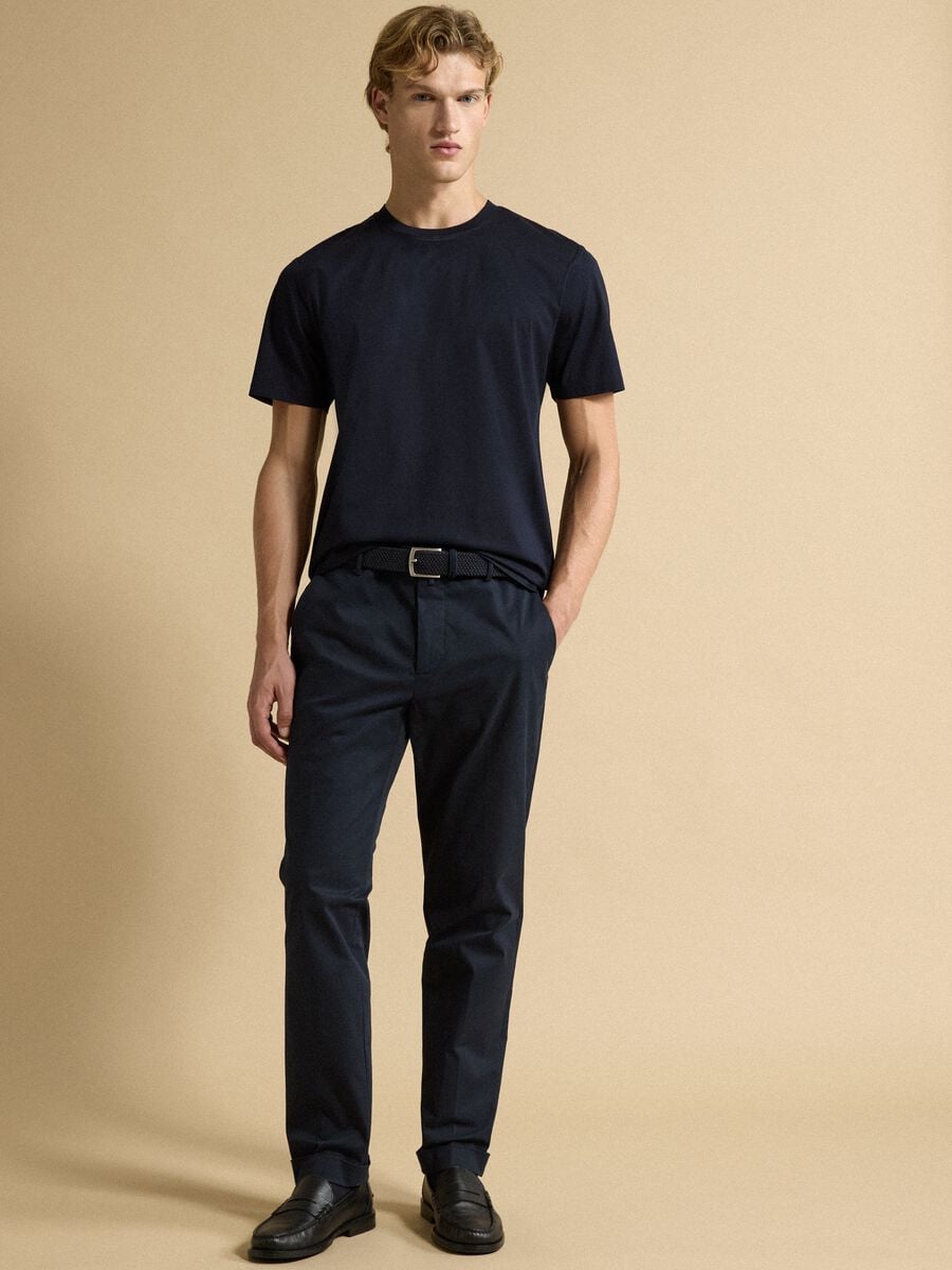 T-shirt blu in jersey di puro cotone con girocollo relaxed fit_2