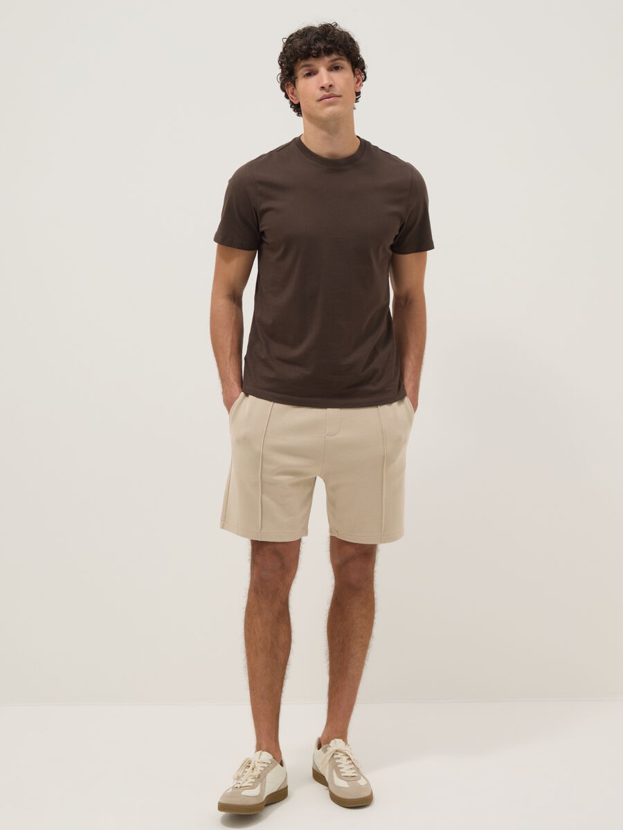 Shorts in misto cotone beige regular fit con coulisse_0