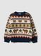 Navy and ivory jacquard wool-blend crew-neck jumper_0