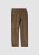 Pantaloni marroni in cotone elasticizzato a coste regular fit_0