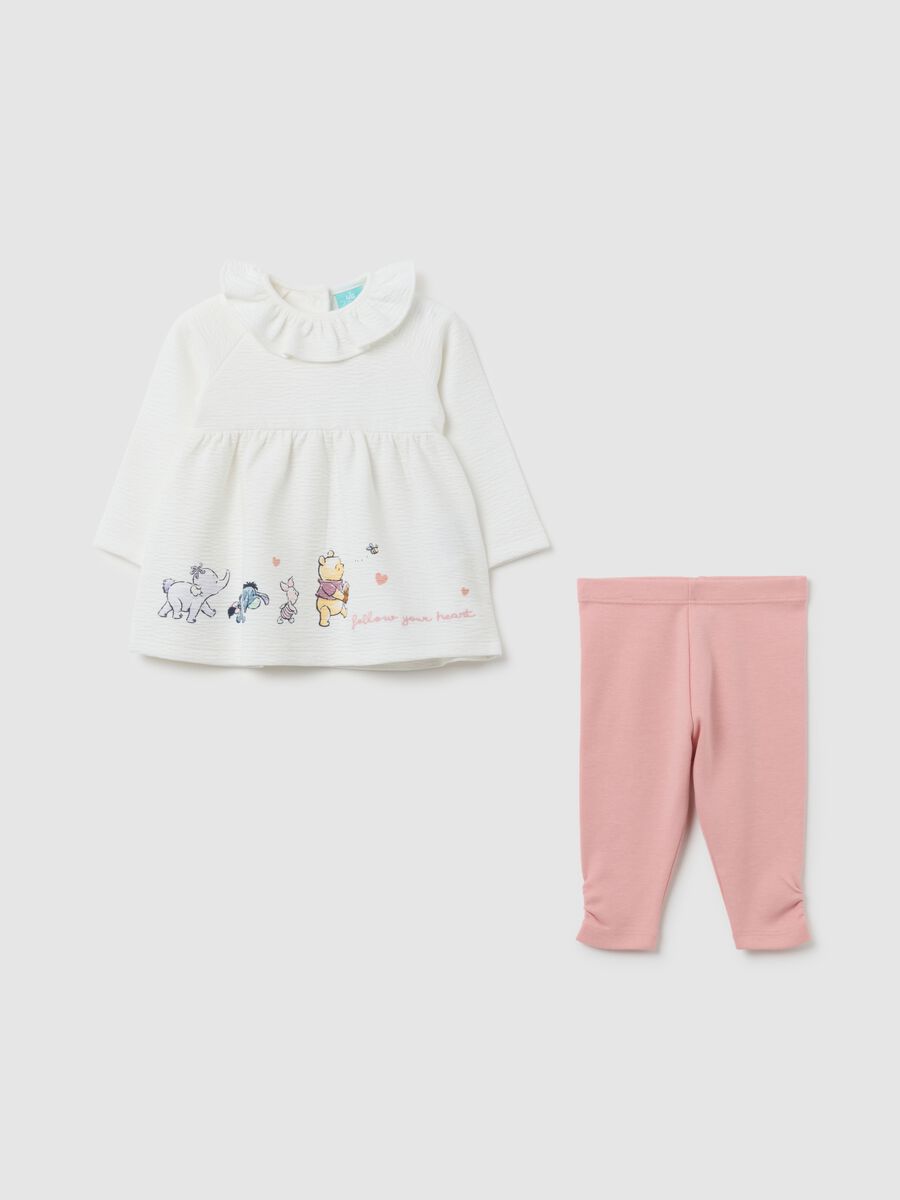 Baby Girl Set in Stretchy White and Pink Cotton Blend_0