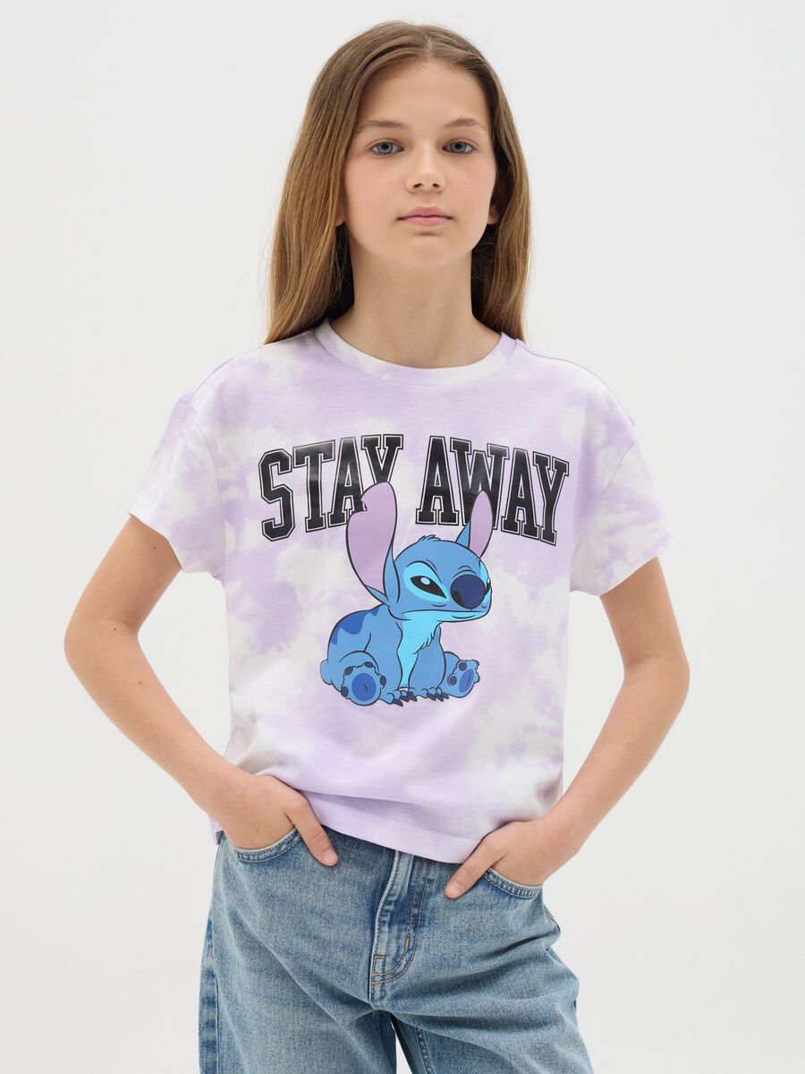 Girls' regular fit purple cotton T-shirt with Stitch print_0