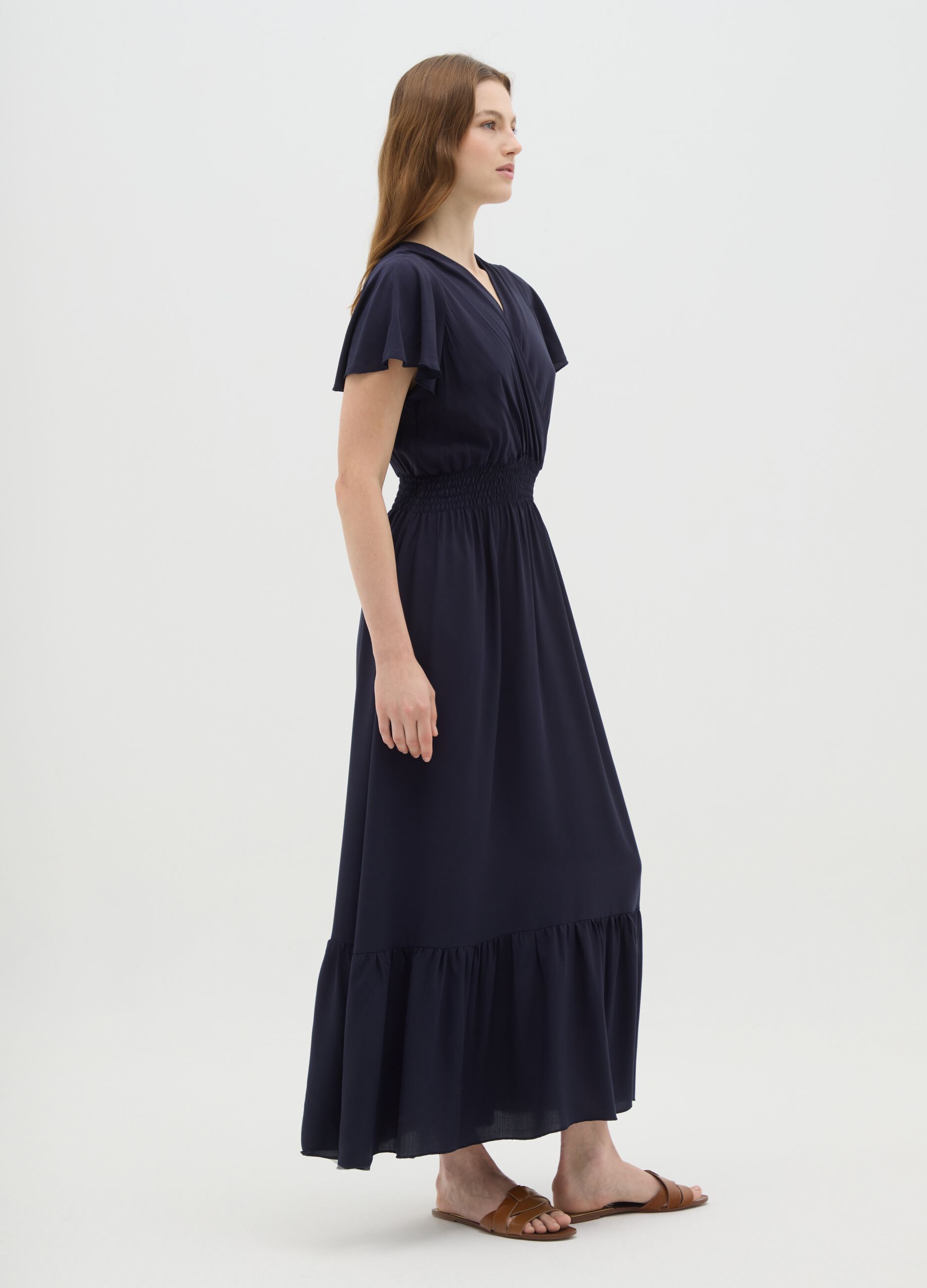Abito lungo da donna in puro viscosa blu regular fit