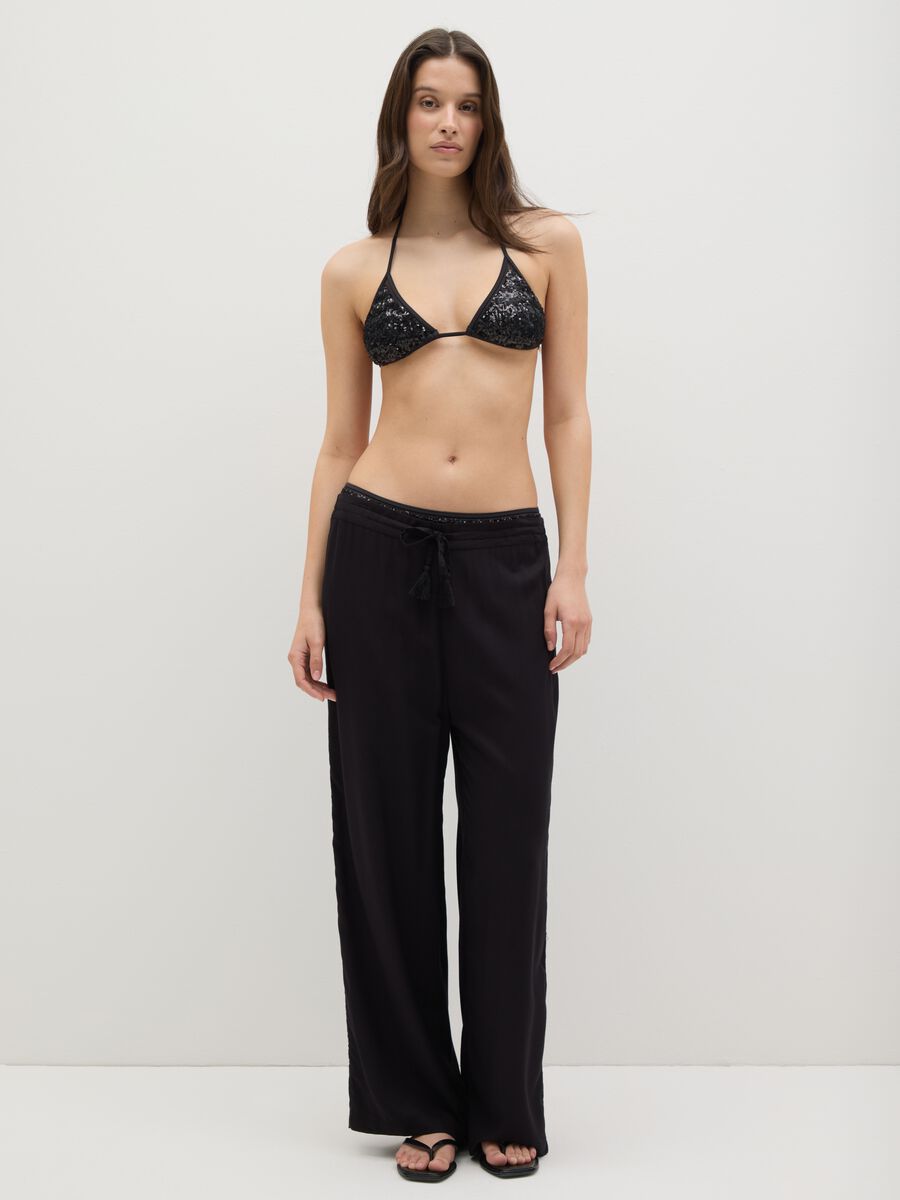 Long black beach cover-up trousers with drawstring_0