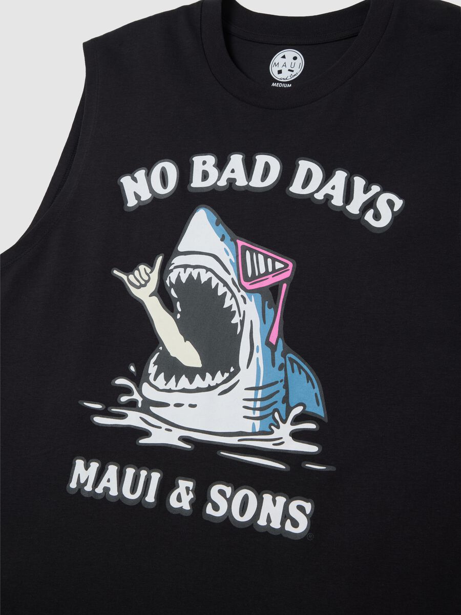 Black cotton tank top with Maui & Sons print_5