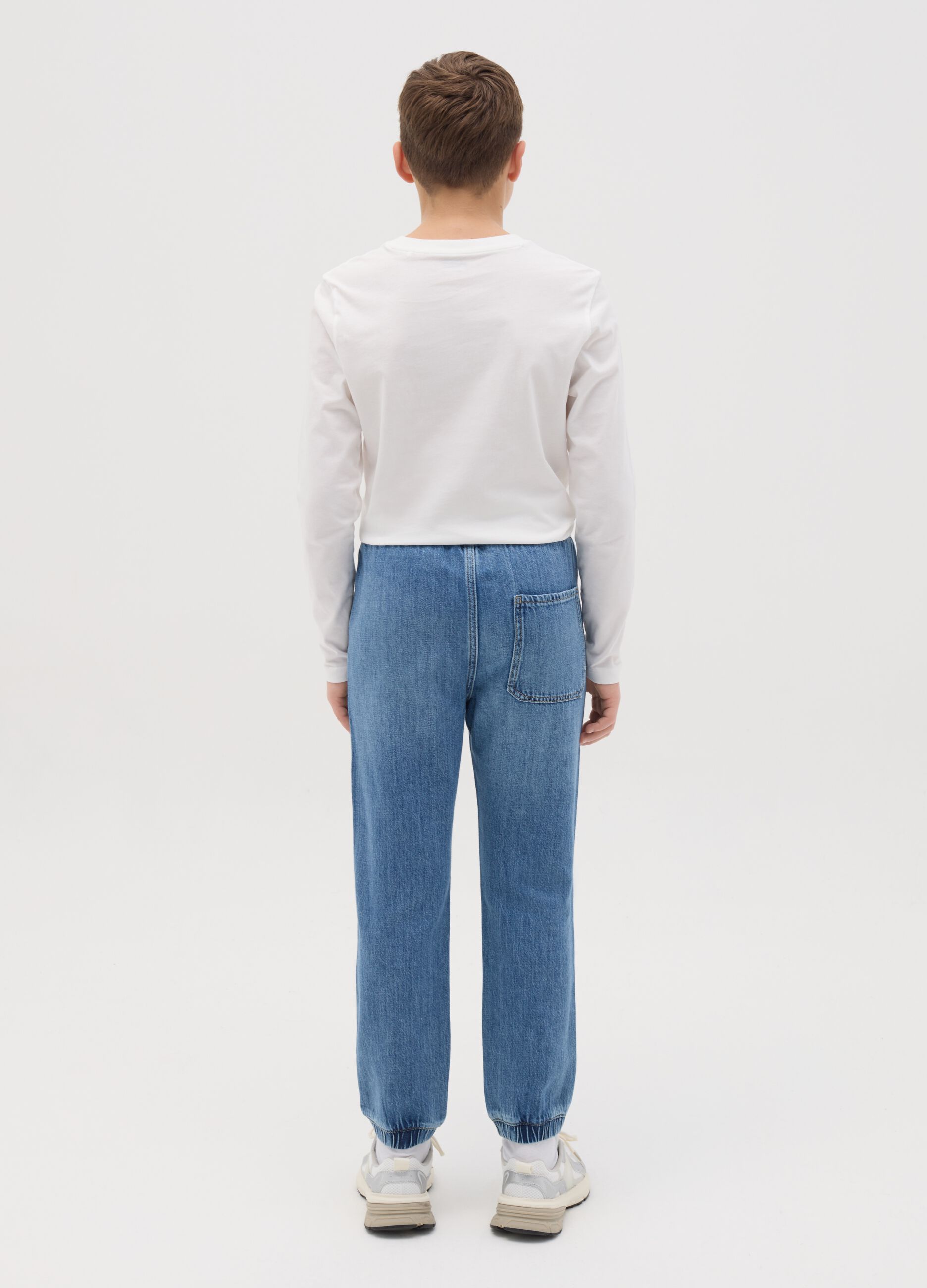Denim joggers with drawstring