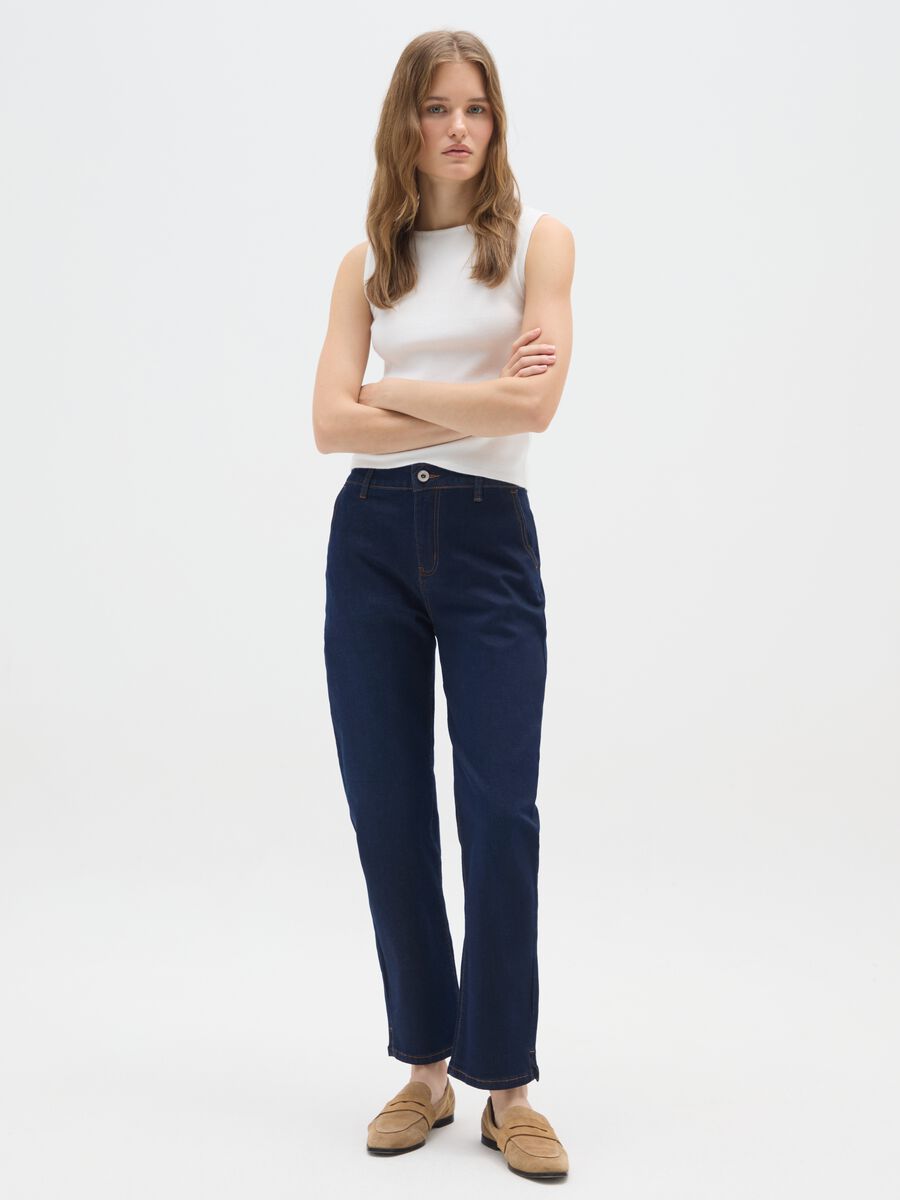 Pantaloni in misto cotone blu regular fit_0