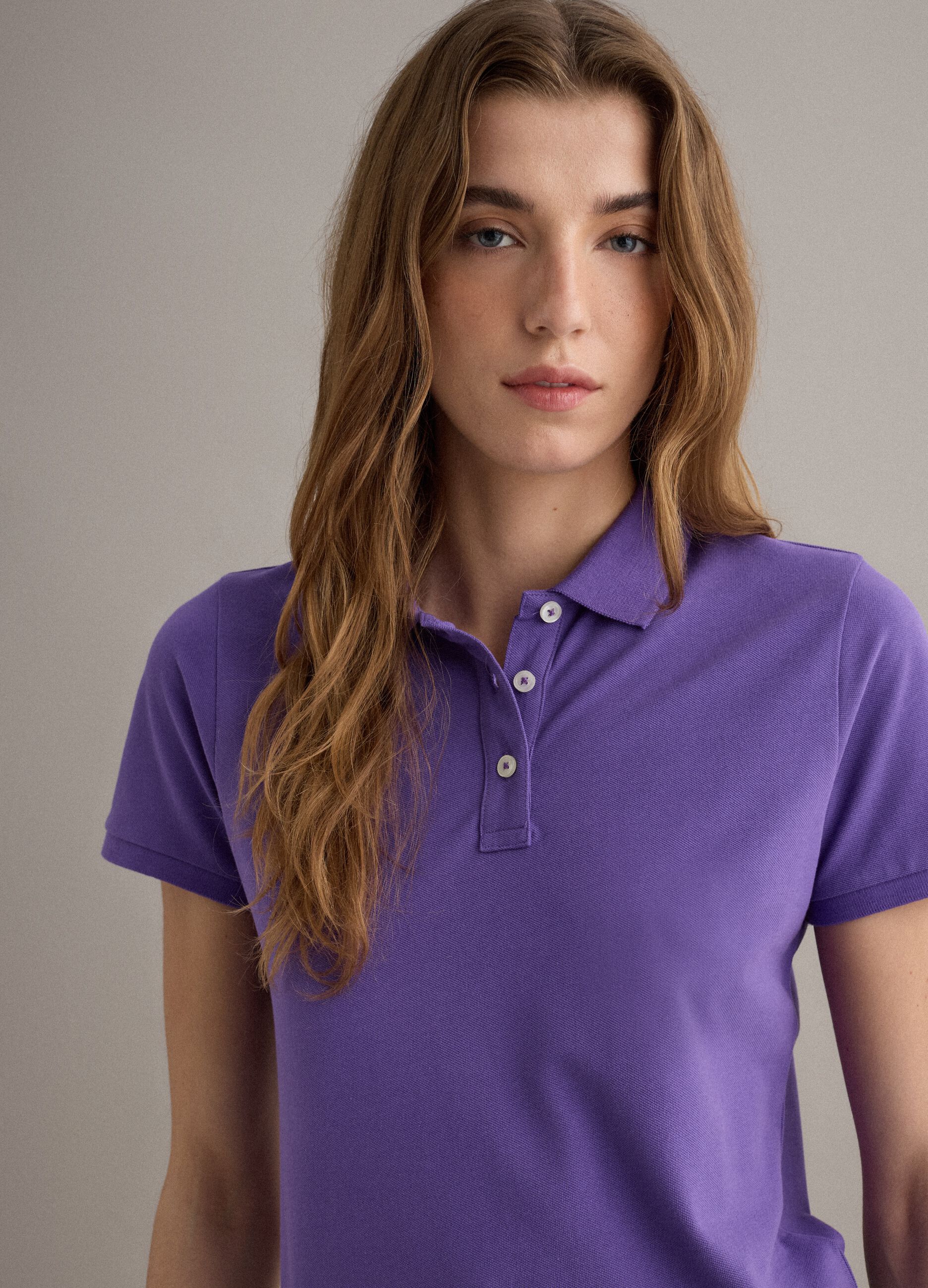 Purple short-sleeve pure cotton polo shirt, regular fit
