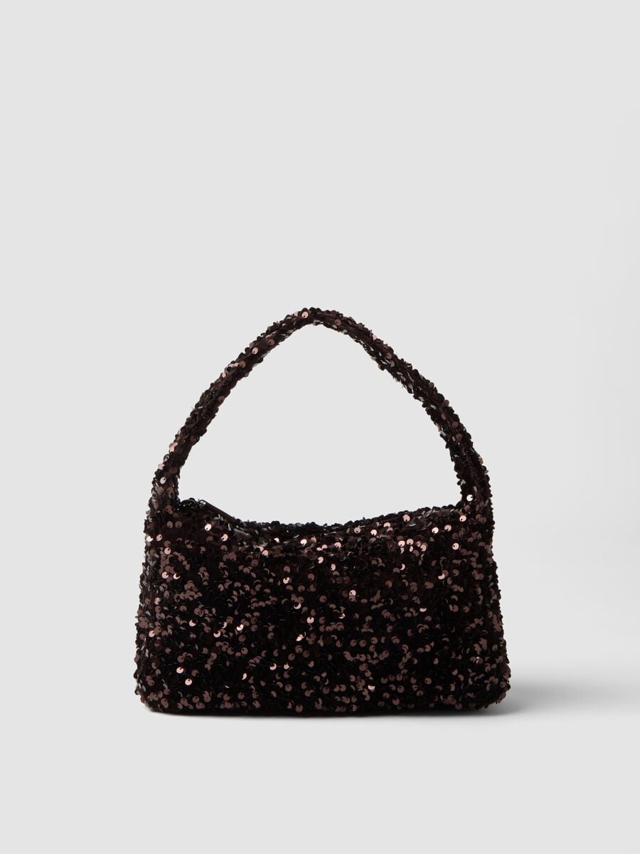 Borsa marrone scuro a spalla con paillettes_0