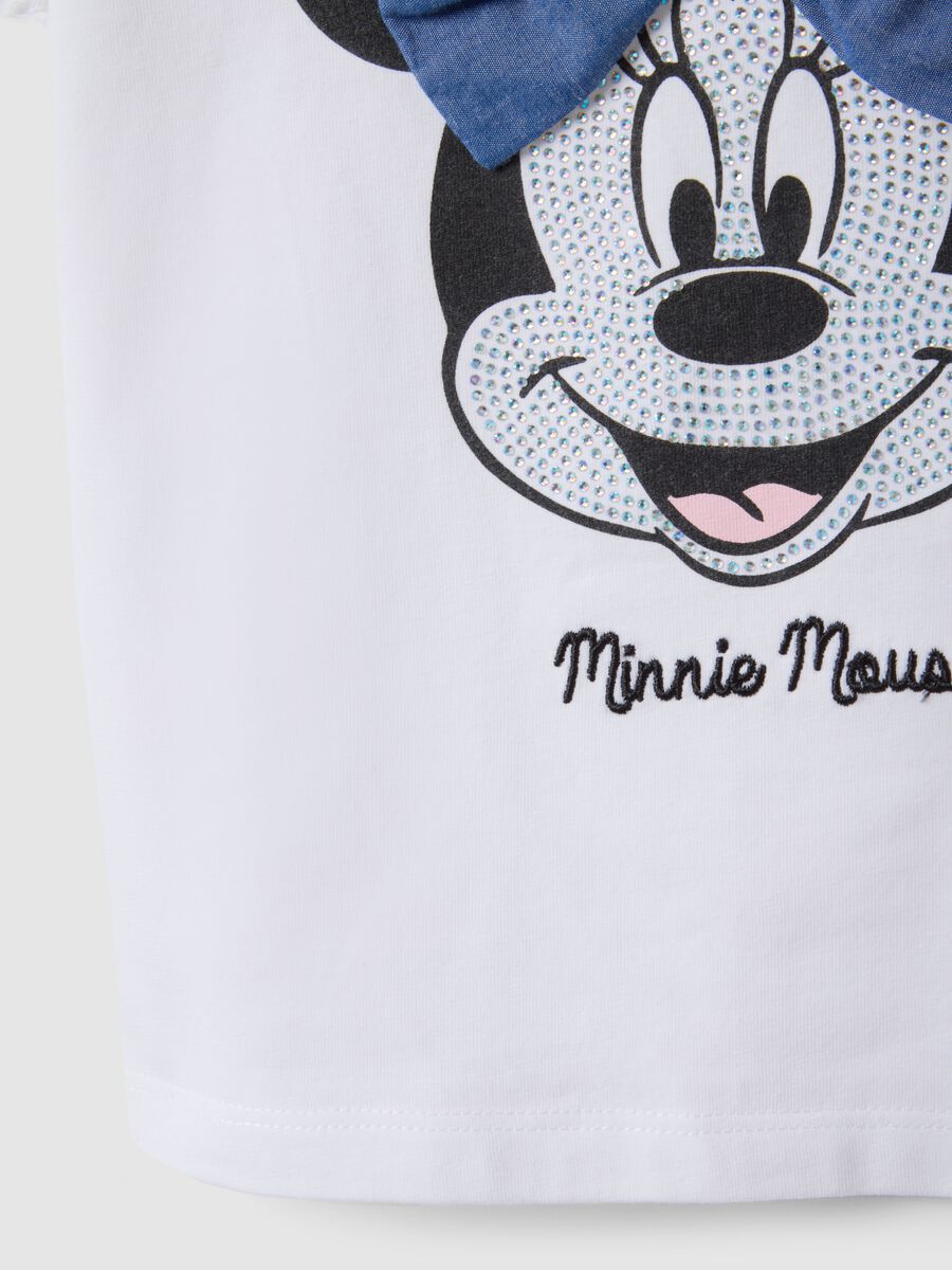 White stretch cotton T-shirt with Minnie print for girls_3