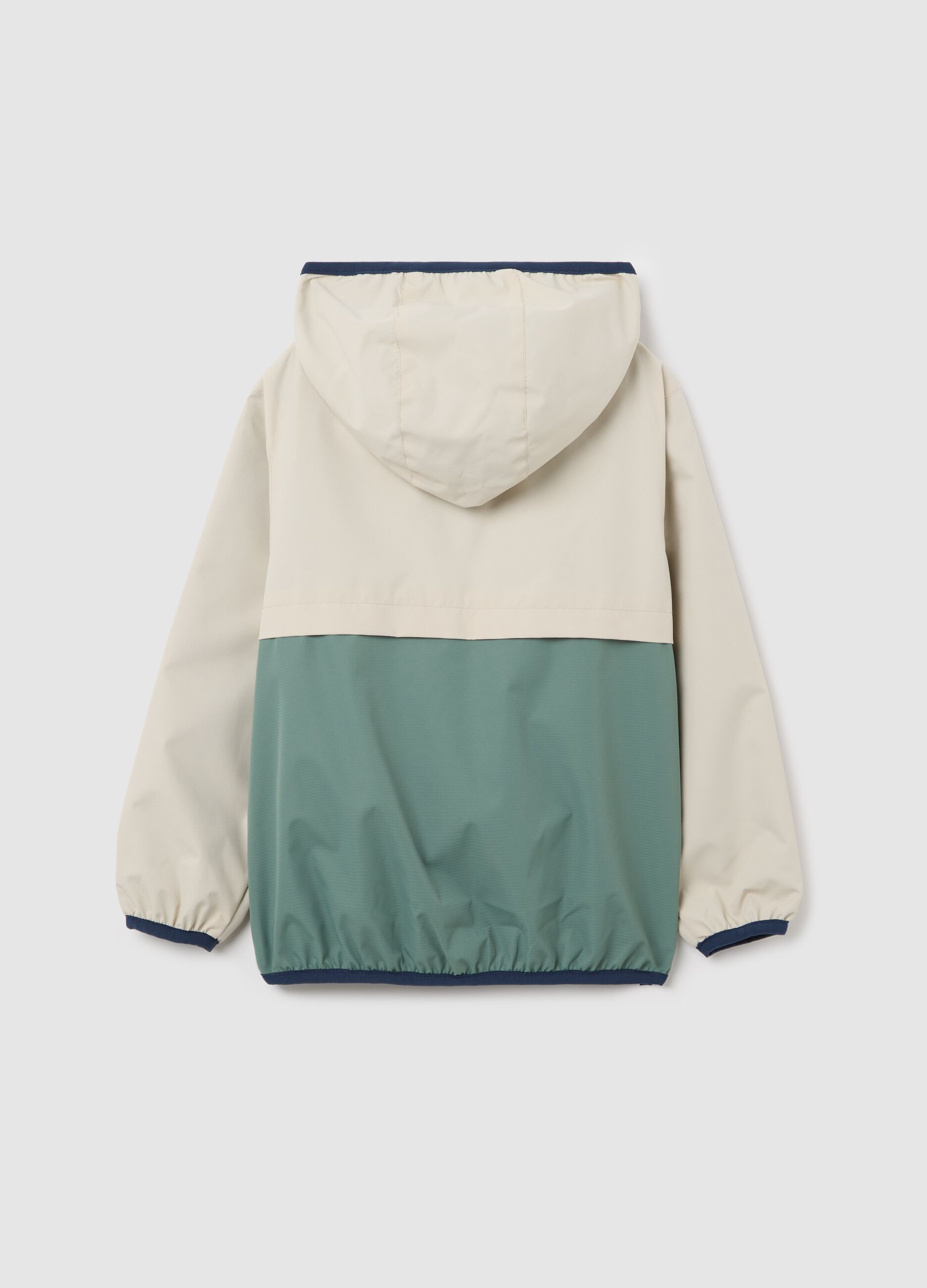 Two-tone rain jacket with hood