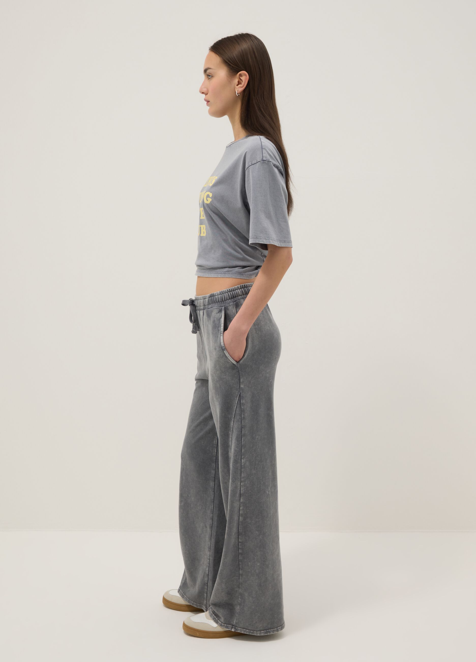 Grey wide leg pure cotton jogger trousers