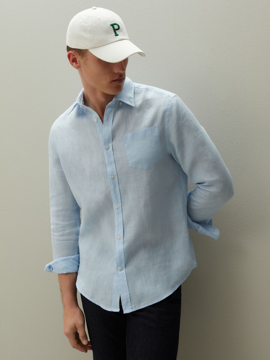 Regular-fit shirt in linen with pocket_0