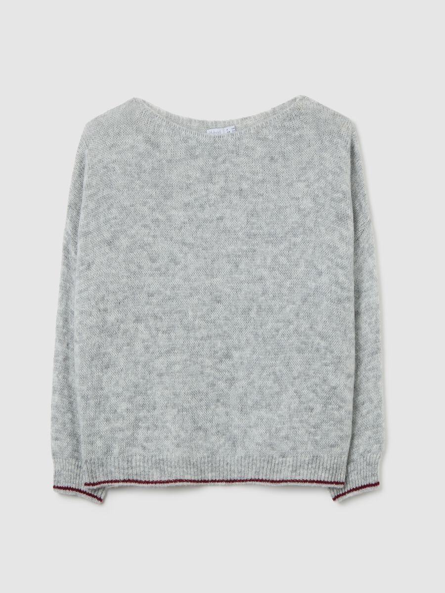 Grey jumper with round neckline and contrast trim_4