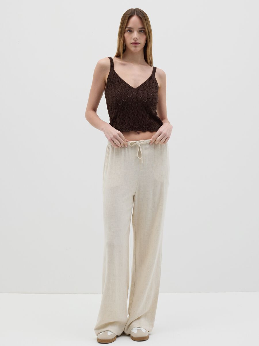 Brown perforated cotton tank top_1