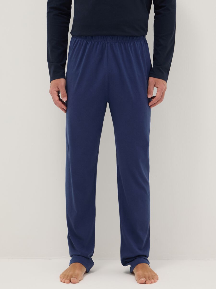 Blue crew neck long sleeve pyjamas in pure cotton regular fit_3