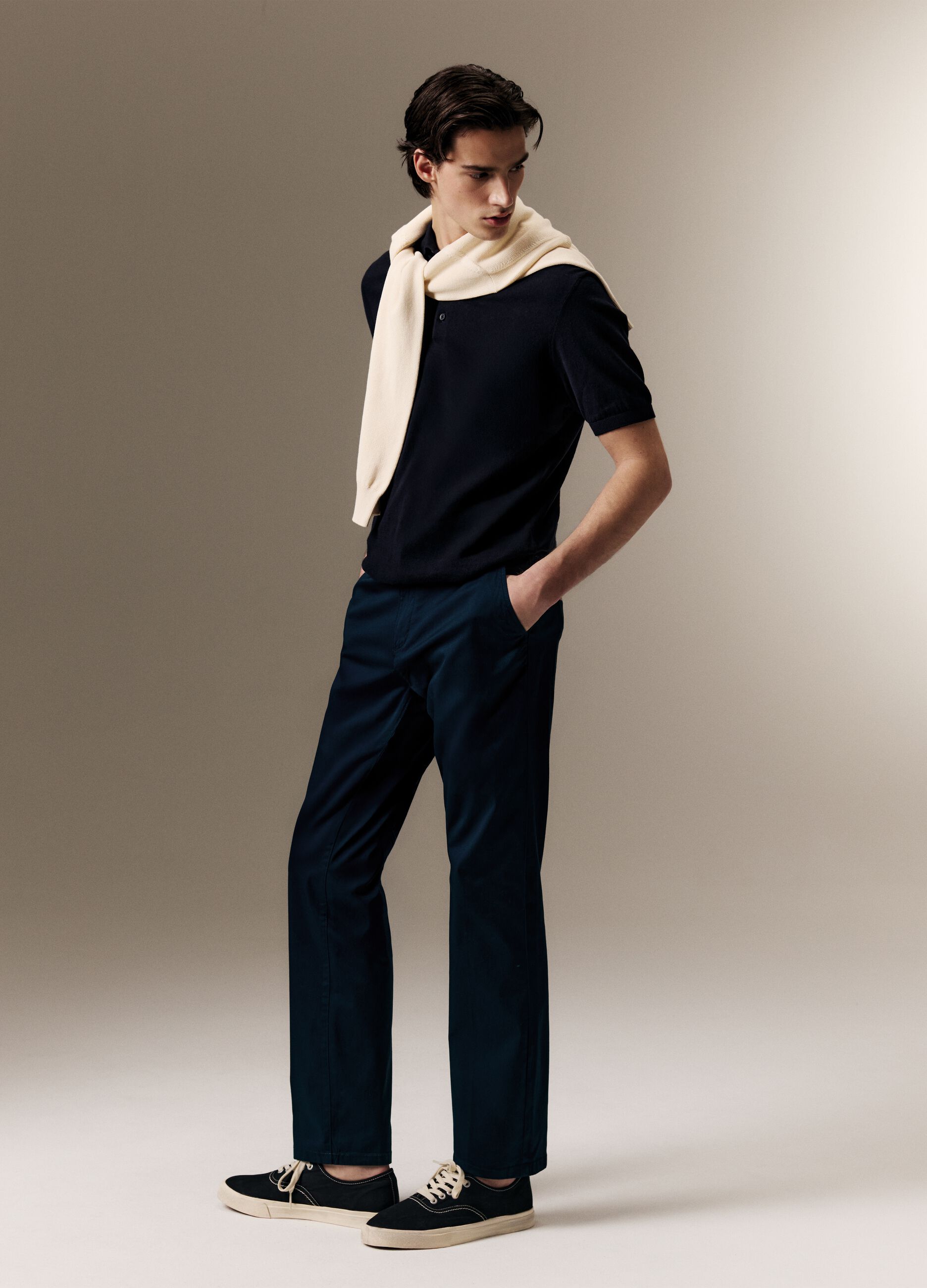 Blue Regular Fit Stretch Cotton Chino Trousers