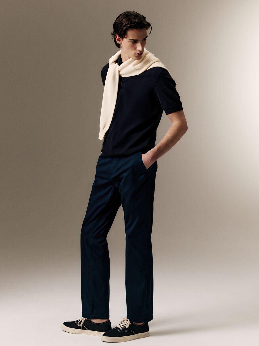 Blue Regular Fit Stretch Cotton Chino Trousers_1