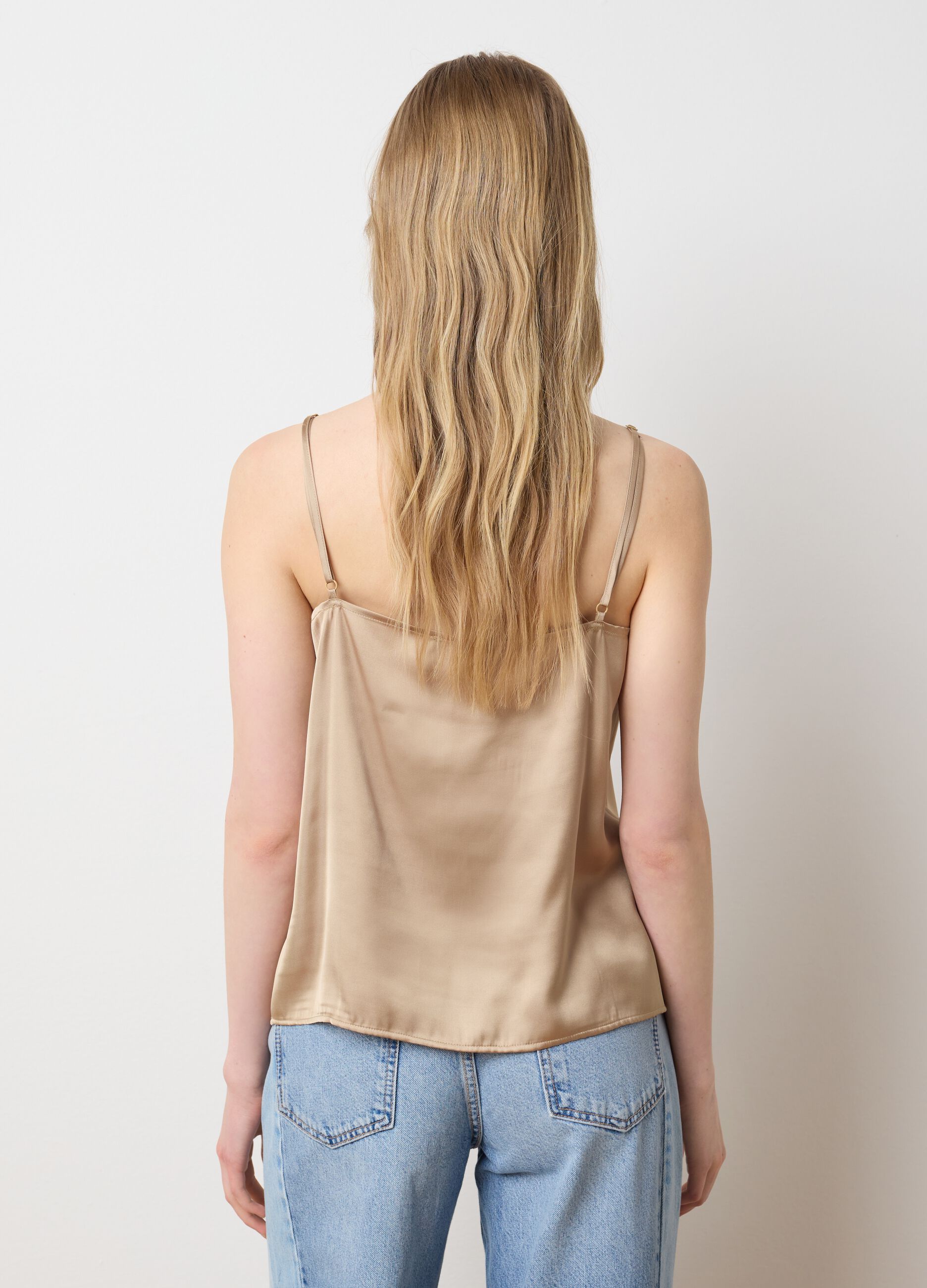 Slim fit beige mix women's top with lace