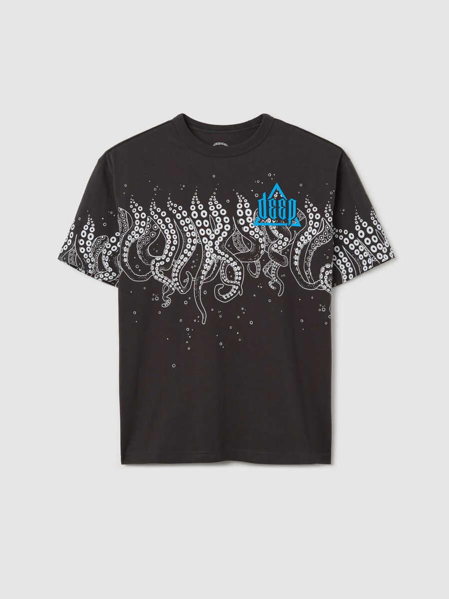Cotton T-shirt with "Deep" octopus print_0