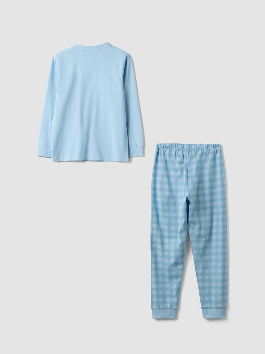 Pigiama azzurro in puro cotone organico con girocollo per bambino_1