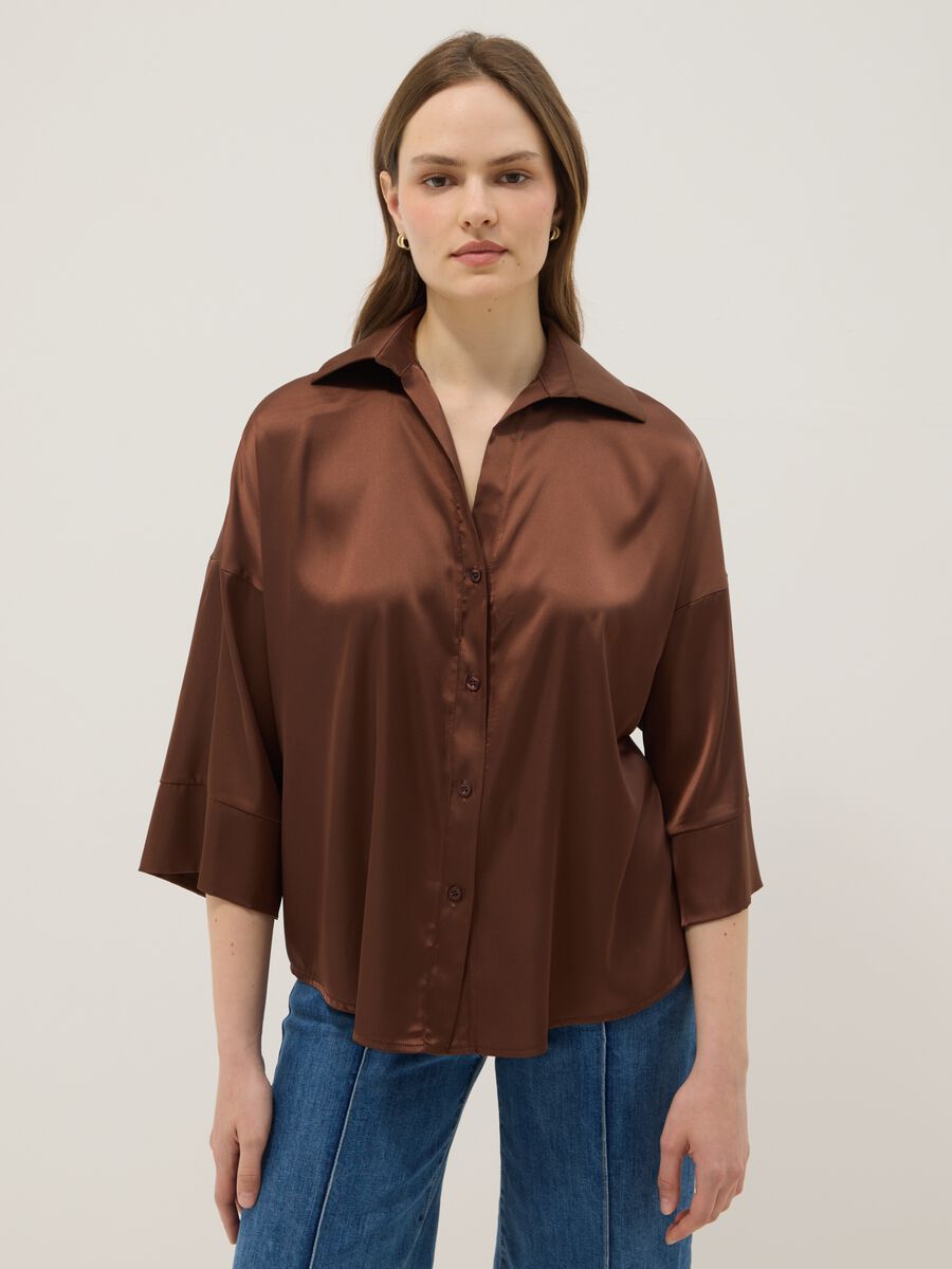 Camicetta satinata marrone regular fit_0