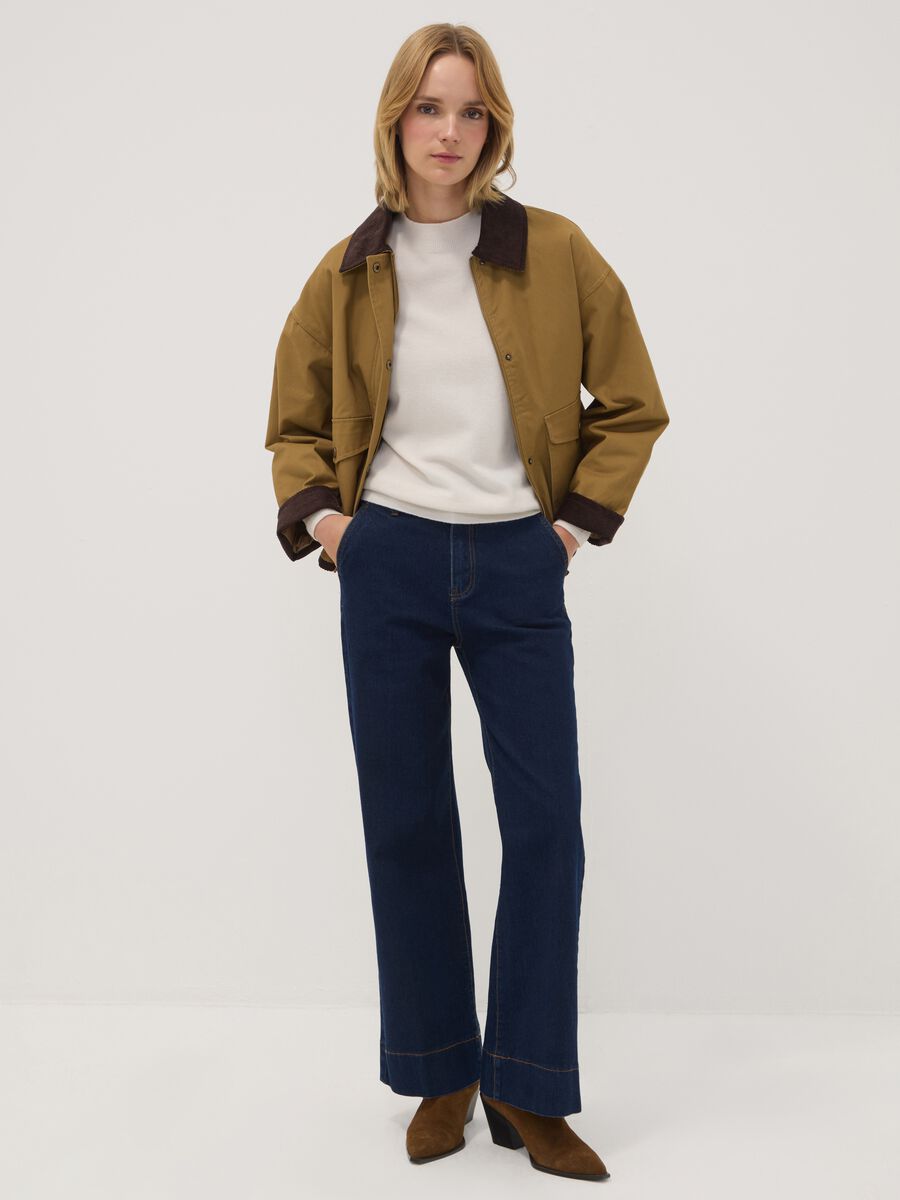 Brown pure-cotton jacket with ribbed collar_1