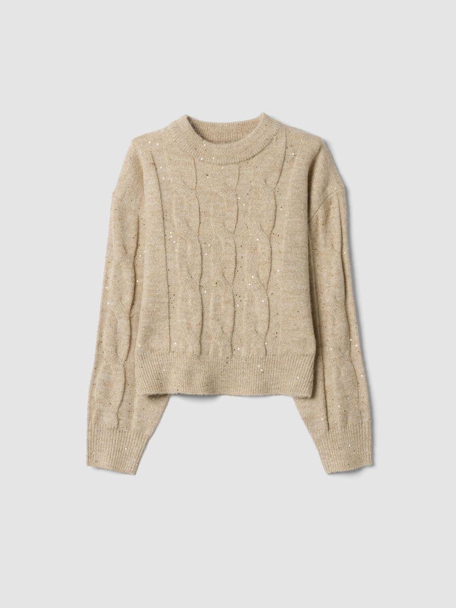Maglia beige melange in tessuto elasticizzato con girocollo regular fit_0