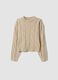Maglia beige melange in tessuto elasticizzato con girocollo regular fit_0