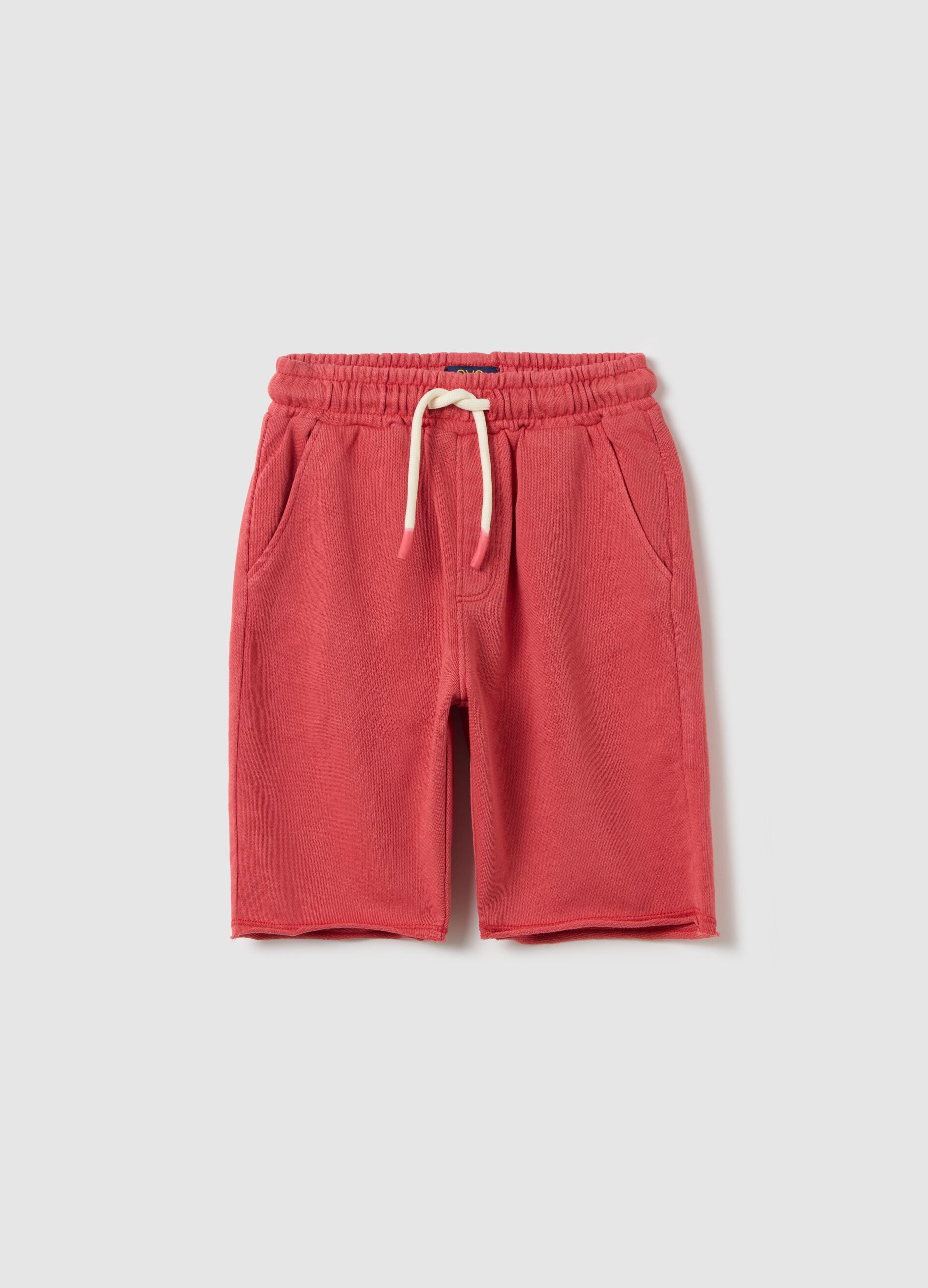 Red Bermuda joggers in cotton with drawstring