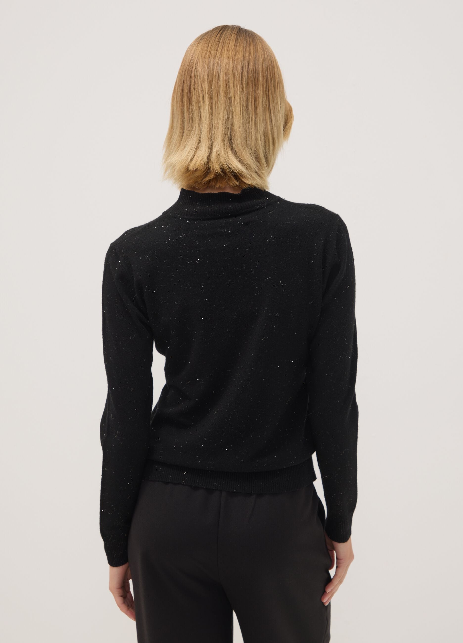 Black viscose-blend high-neck jumper, regular fit
