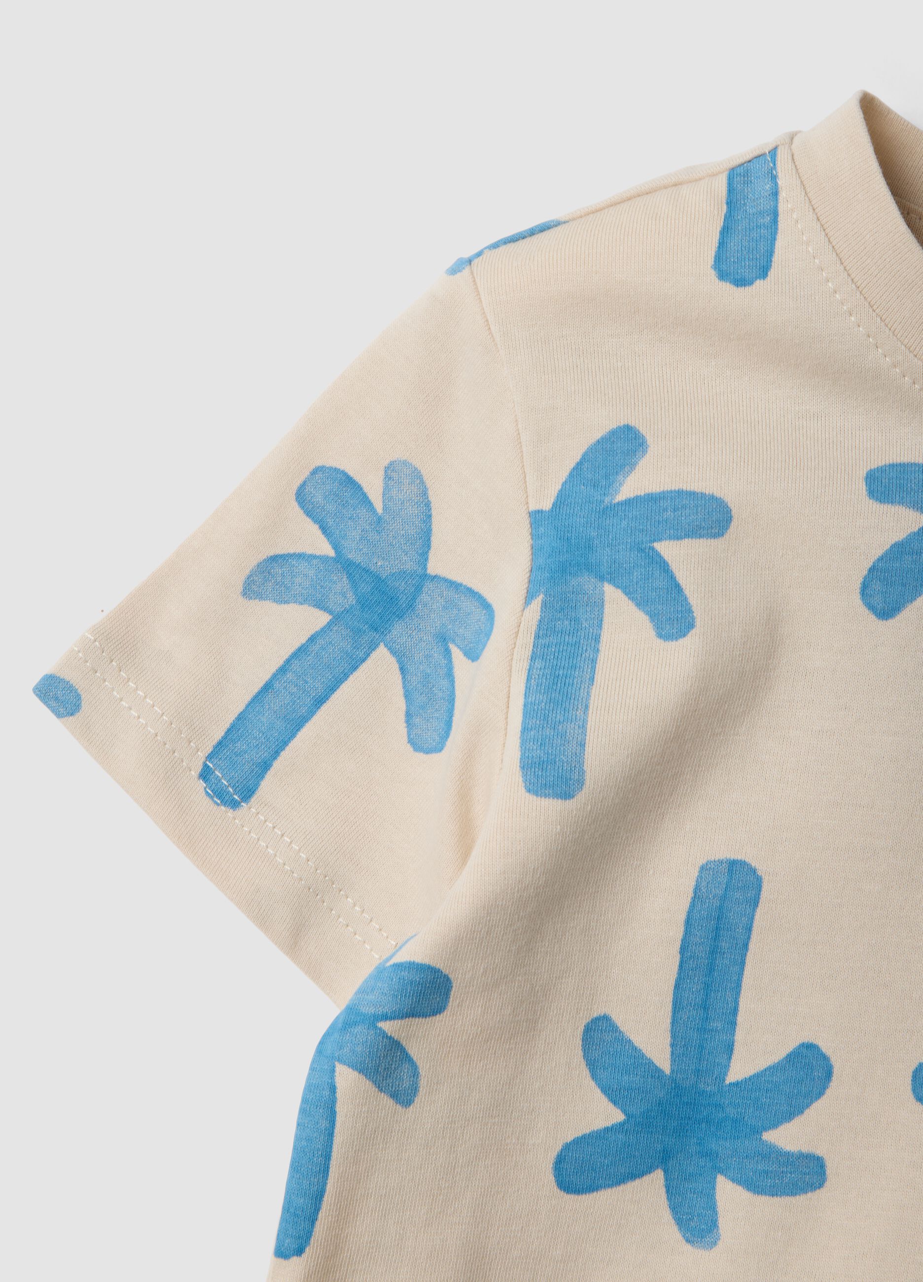 Beige organic cotton palm print T-shirt for boys