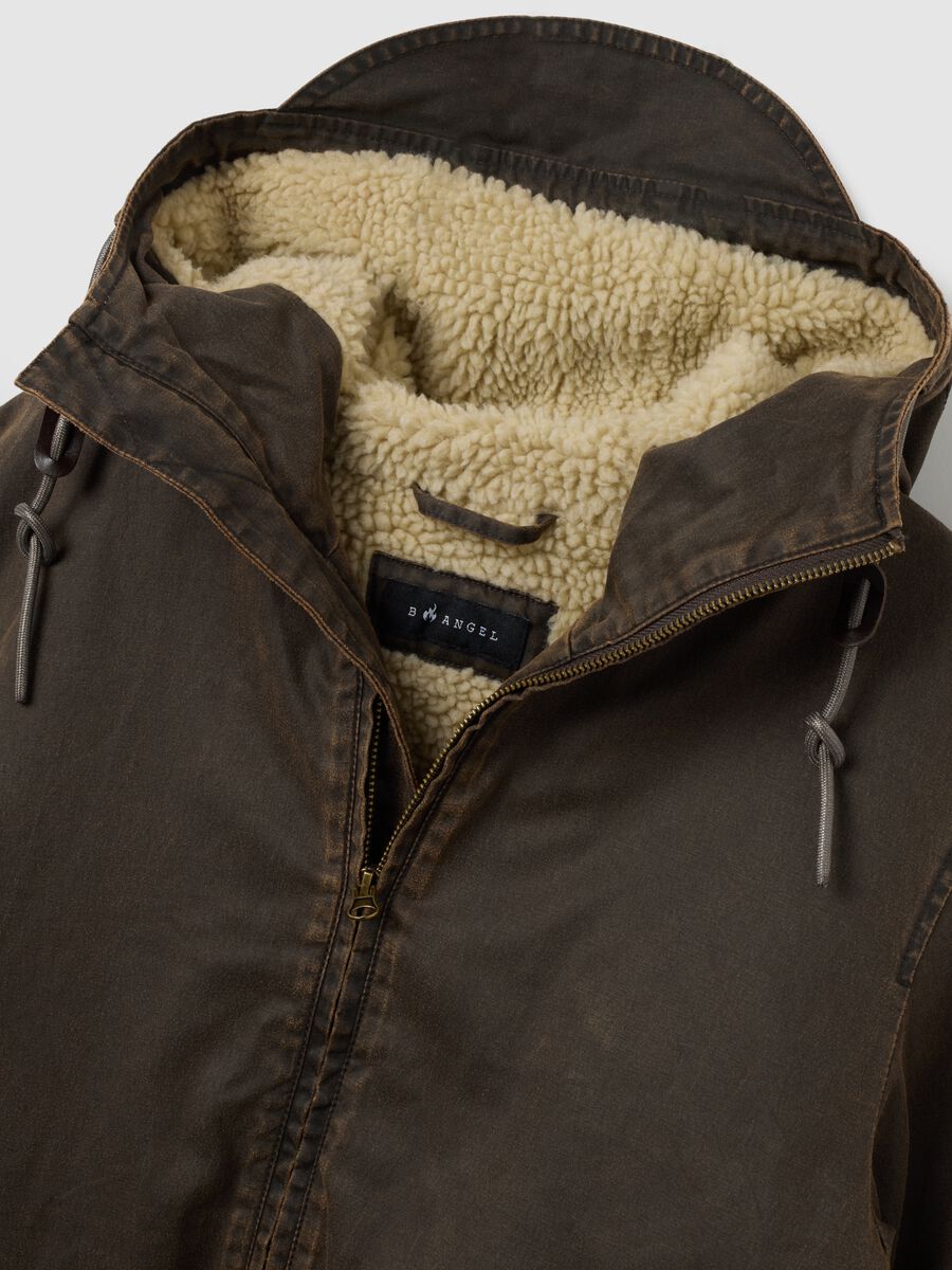 Brown cotton blend regular fit heavy parka jacket with zip_1