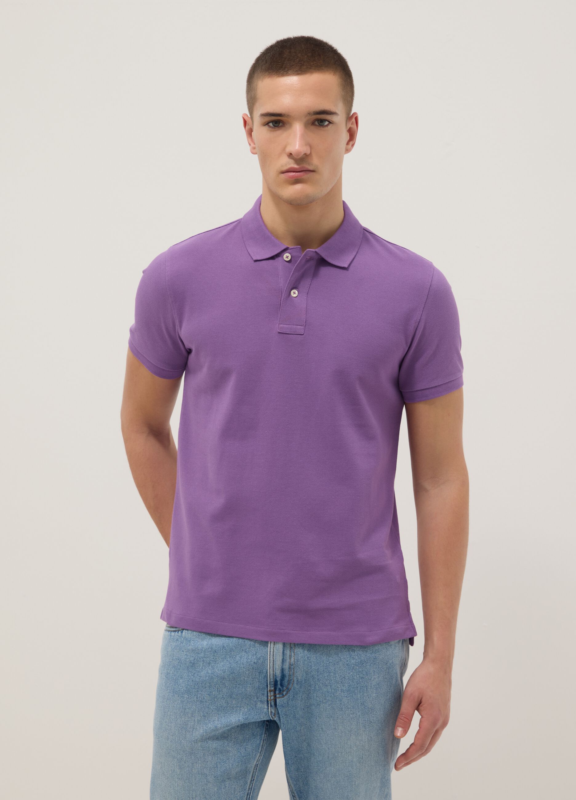 Purple slim fit pure cotton short sleeve polo