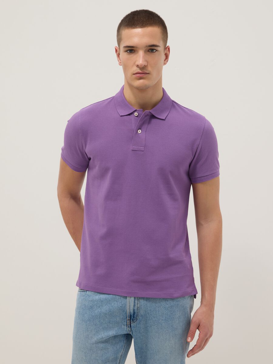 Purple slim fit pure cotton short sleeve polo_0