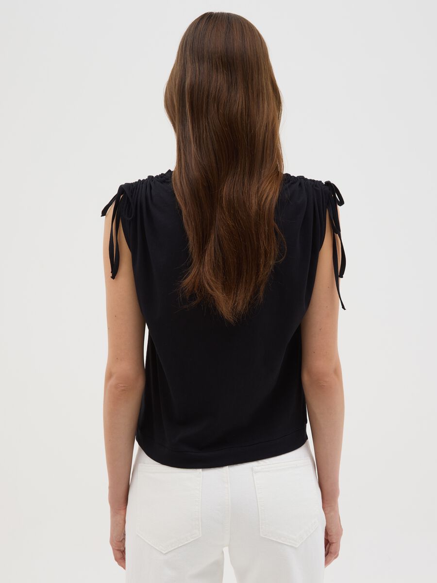 Women's black pure cotton regular fit T-shirt with drawstrings_3