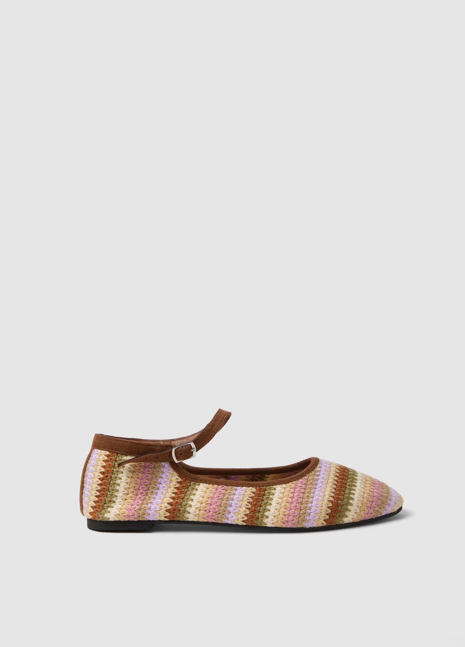Multicolour striped ballet flats with ankle strap