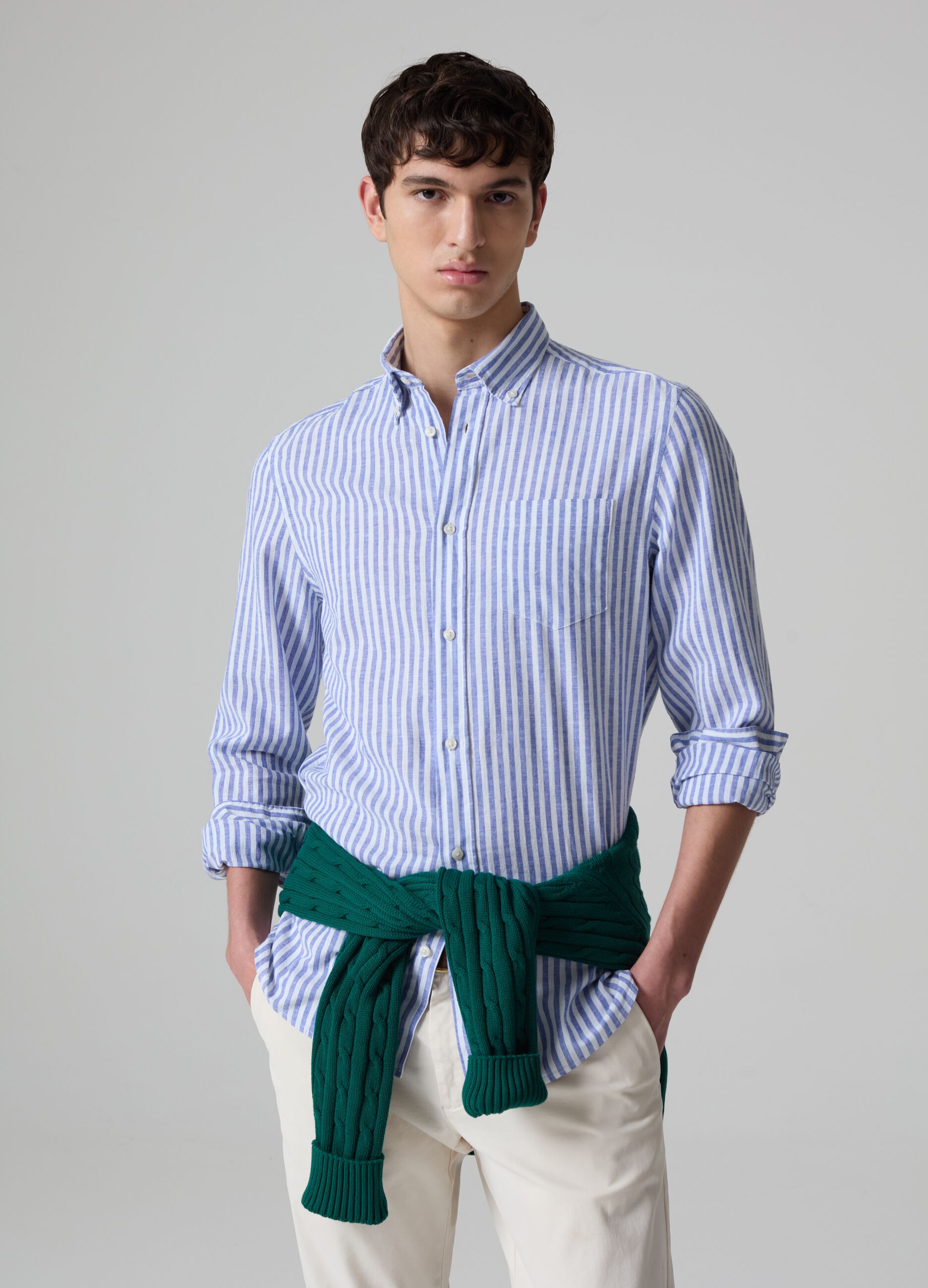 Regular-fit striped shirt with button-down collar