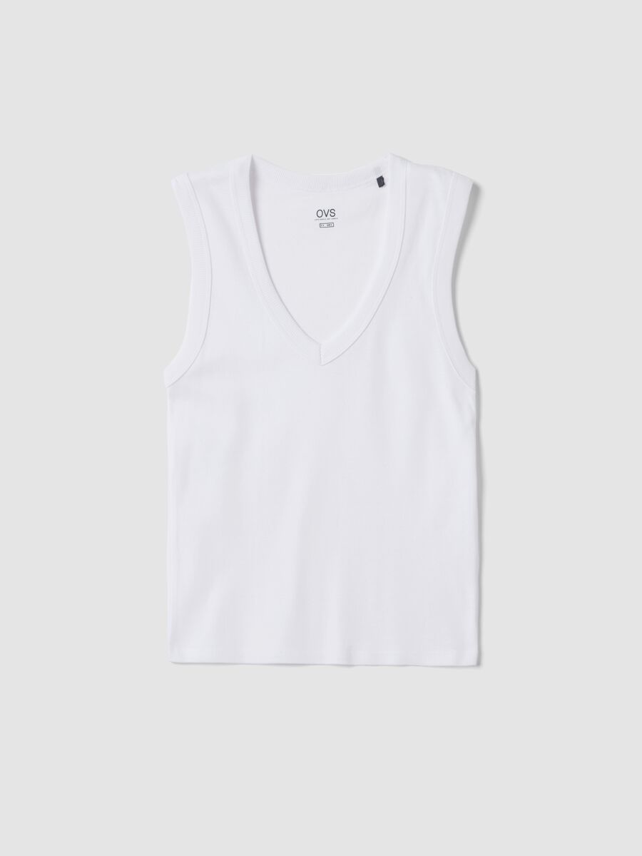 Tank top in puro cotone bianco regular fit con collo a V_4