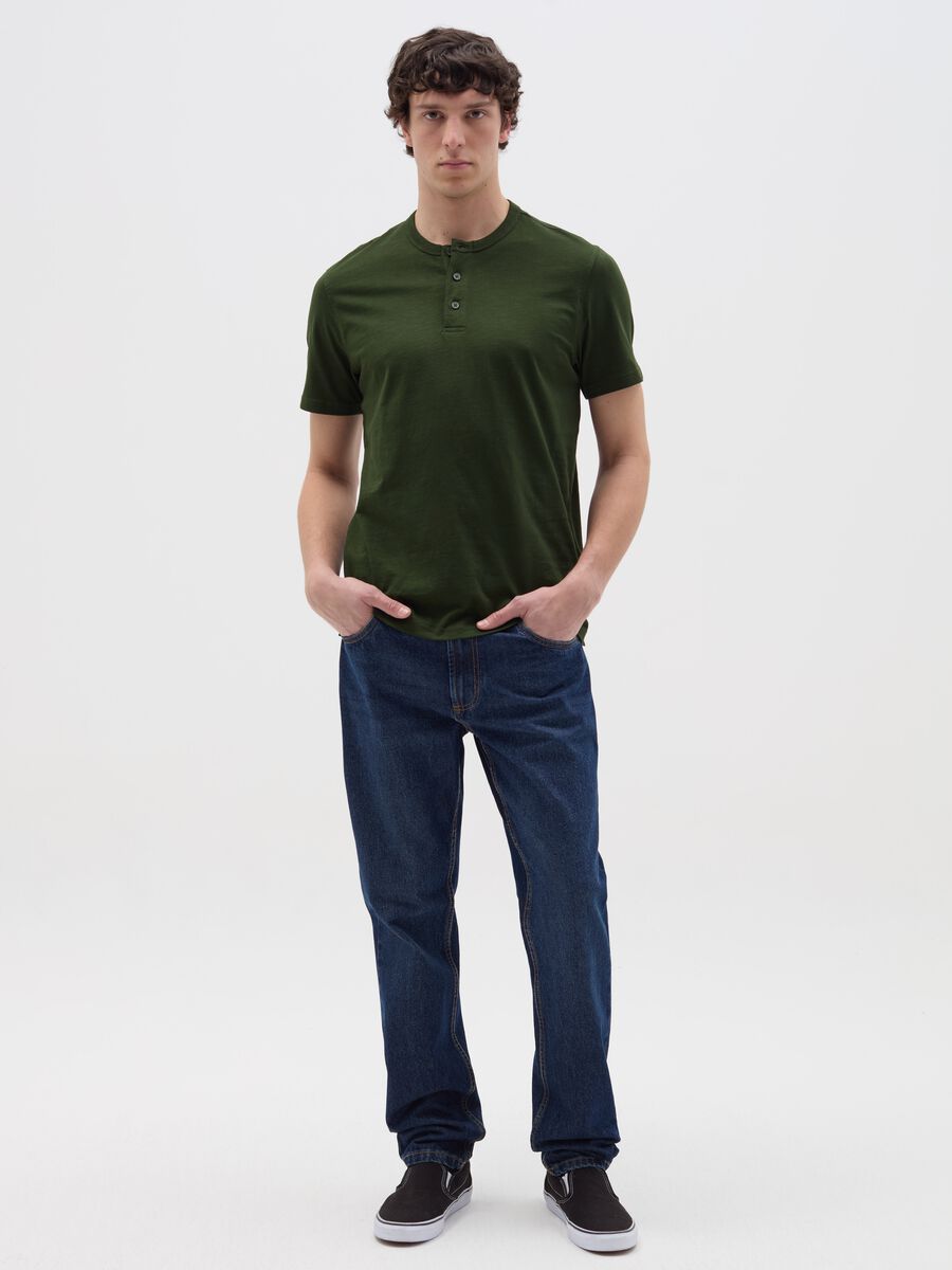 Cotton T-shirt with granddad neckline_1